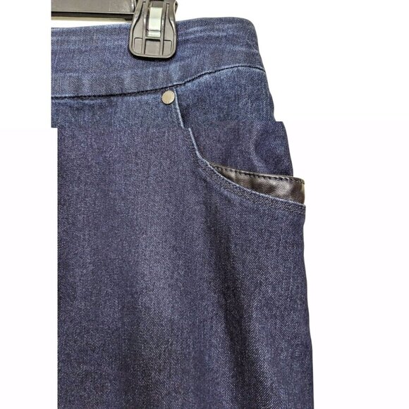 Womens Jean Pencil Skirt Size 14 Dark Wash Denim Blue Back Slit Stretch Pockets - Picture 3 of 7